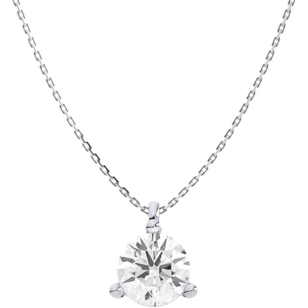 IGI Certified 1 Carat Lab Grown Diamond Round Solitaire Pendant Necklace for Women - 14k White Gold Necklace (I-J, VS1-VS2, 1.00 cttw) - 3-Prong Martini - 18 Inch Chain
