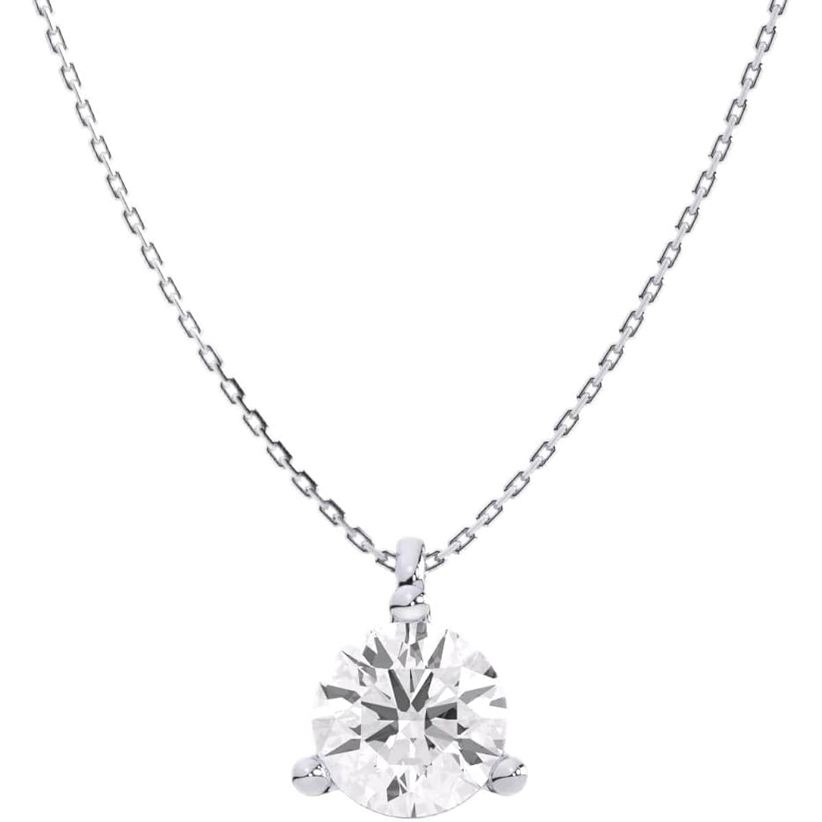 IGI Certified 1 Carat Lab Grown Diamond Round Solitaire Pendant Necklace for Women - 14k White Gold Necklace (I-J, VS1-VS2, 1.00 cttw) - 3-Prong Martini - 18 Inch Chain