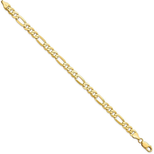 14K Yellow Gold 7mm Flat Figaro Chain Bracelet 9"