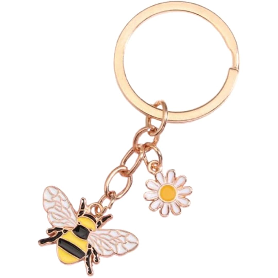 Fuqimanman2020 Cute Bee Charms Enameled Keychain for Women Bumble Bee Keyring with Tassel Purse Bag Accessories