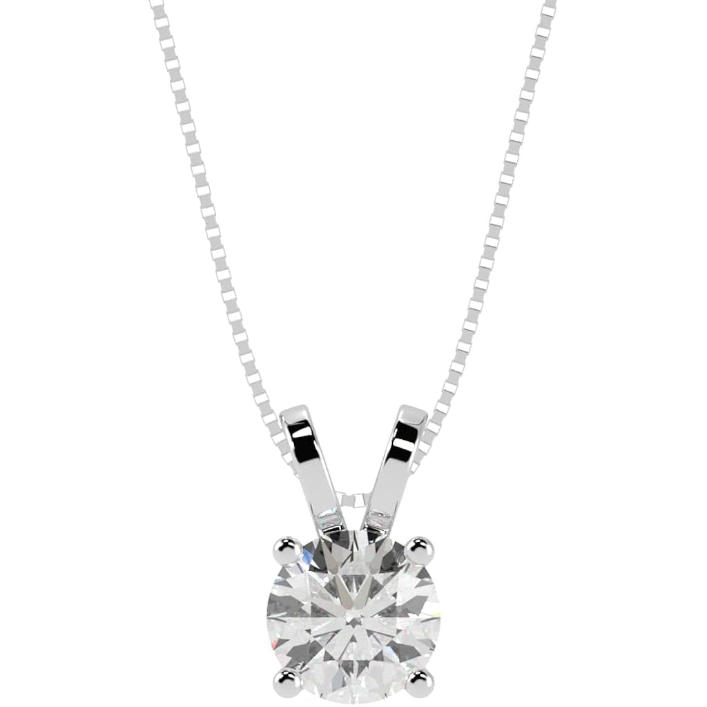 0.5 to 10 Carat 14K White Gold Lab Grown Diamond Solitaire Pendant Necklace, Round Cut Solitaire, 4-Prong Setting, Jewelry for Women (E-F, VS)