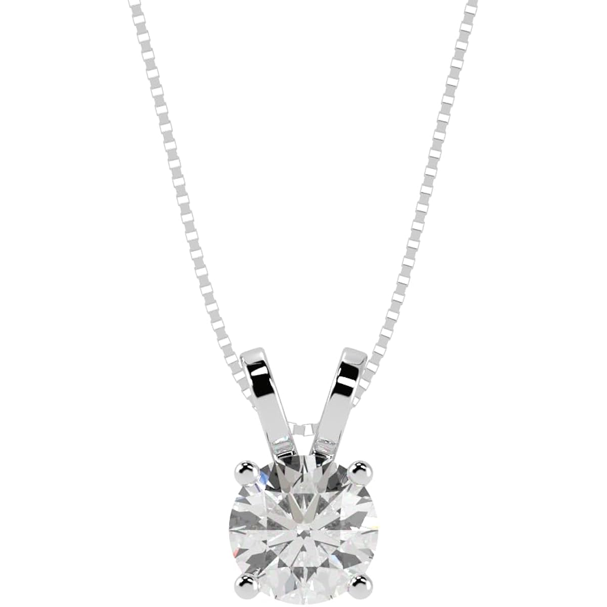 0.5 to 10 Carat 14K White Gold Lab Grown Diamond Solitaire Pendant Necklace, Round Cut Solitaire, 4-Prong Setting, Jewelry for Women (E-F, VS)