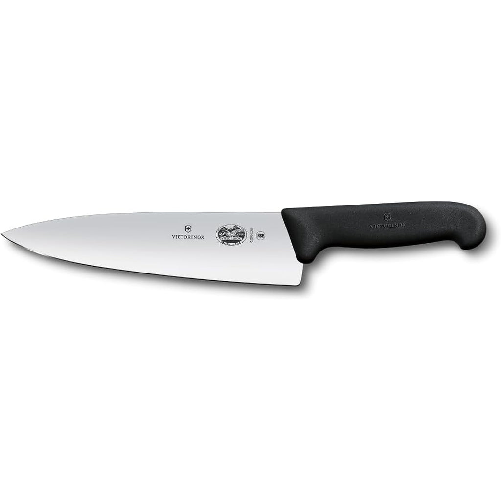 Victorinox Fibrox Pro Chef’s Knife, 8 Inch - Swiss Army Kitchen Knife, High Carbon Stainless Steel Blade, Non-Slip Fibrox Handle, Dishwasher Safe, Black