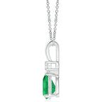 Angara Emerald Teardrop Necklace with Diamond in Silver/14K Solid Gold/Platinum | Natural Prong-Set Emerald V-Bale Pendant With 18" Chain for Women | July Birthday Gemstone Jewelry Gift