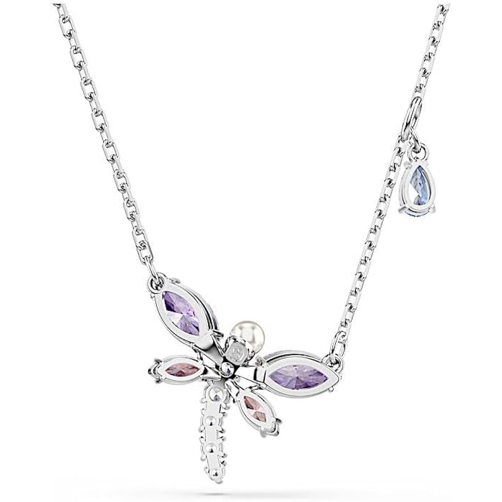 Swarovski x Ariana Grande Official Dragonfly Motif Jewelry Collection, Brooch, Pendant Necklace, Earrings, Mixed Cut Multicolored Stones, Rhodium Finish