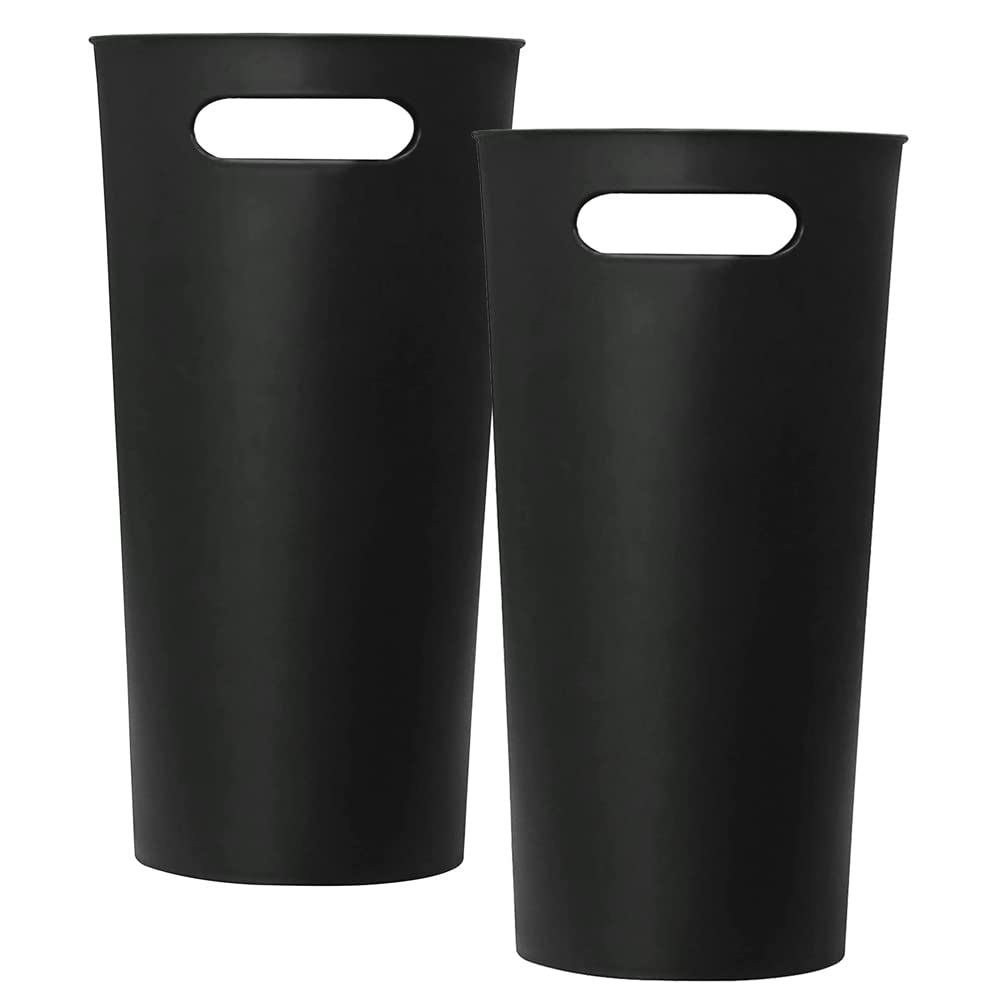Royfacc Small Trash Can Plastic Bathroom Wastebasket 3.2 Gallon Slim Garbage Container Bin With Handle For Home Kitchen Bathroom Bedroom Office, 2 Pack (Black)