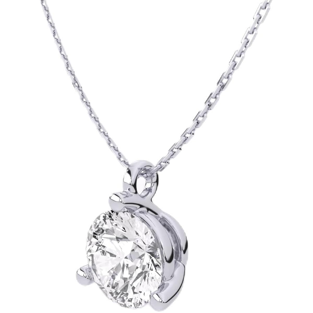 IGI Certified 1 Carat Lab Grown Diamond Round Solitaire Pendant Necklace for Women - 14k White Gold Necklace (I-J, VS1-VS2, 1.00 cttw) - 3-Prong Martini - 18 Inch Chain