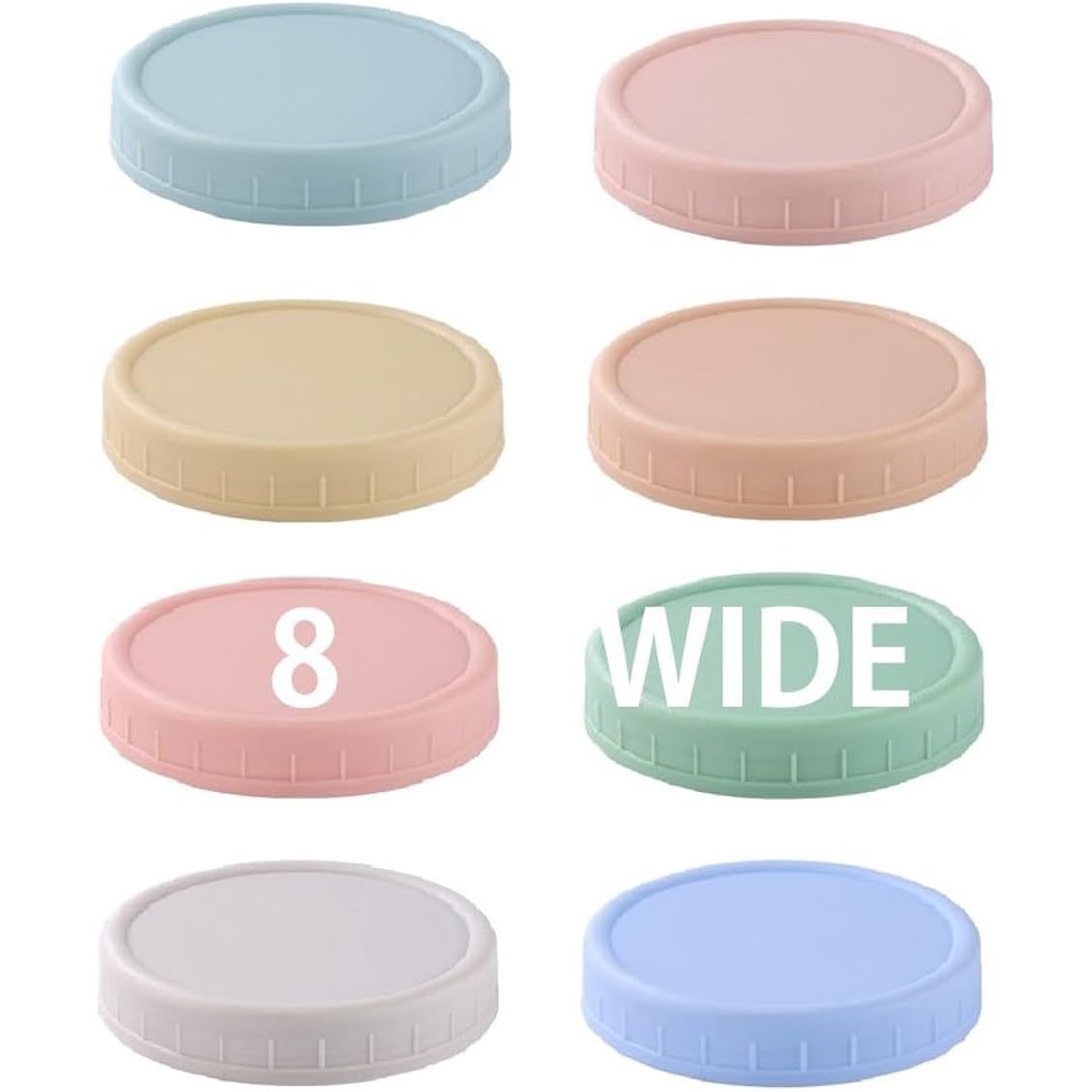 8 Pack Wide Mouth Mason Jar Lids for Ball, Kerr Jars and More, Colored Plastic Reusable Canning Tops with Silicone Rings, Food Grade & Leak-proof