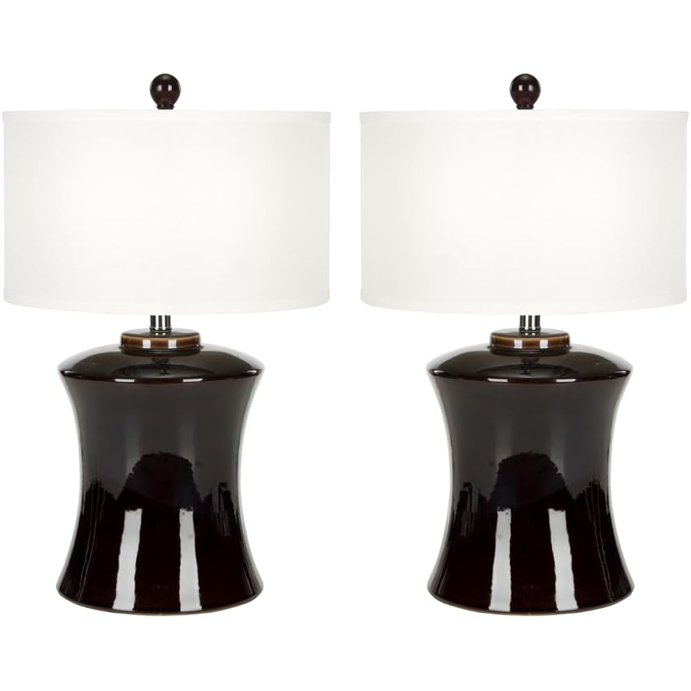 Safavieh Lighting Collection Gary Modern Dark Brown Ceramic 24-Inch Bedroom Living Room Home Office Desk Nightstand Table Lamp Set Of 2 (Led Bulbs Included)