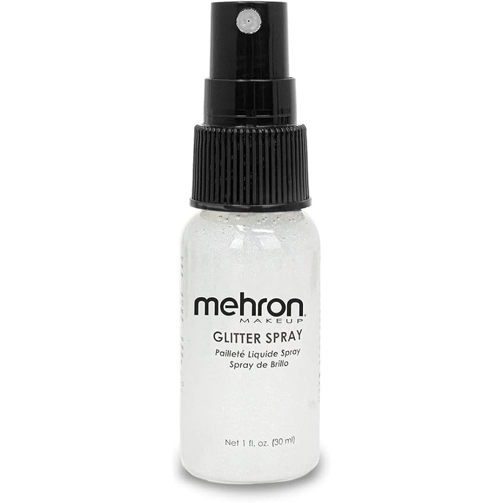 Mehron Makeup GlitterSpray | Hair and Body Glitter Spray | Body Shimmer Spray 1 fl oz (30 ml) (White) perfect for Beauty, Theater, Halloween, Parties, Festivals, Concerts, and More