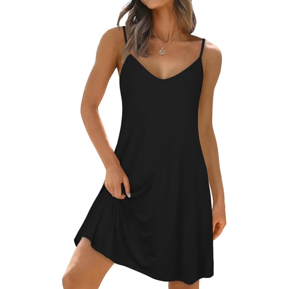 Elescat Womens Summer Dresses Spaghetti Strap V Neck Casual Sleeveless Sundress Beach Cover Ups With Pockets 2026