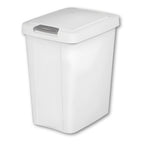 7.5 Gallon White Wastebasket With Touch-Open Lid: Ideal Office Trash Can, Under Sink Trash Can, Or Garbage Can With Lid For Kitchen, Bathroom, Mudroom
