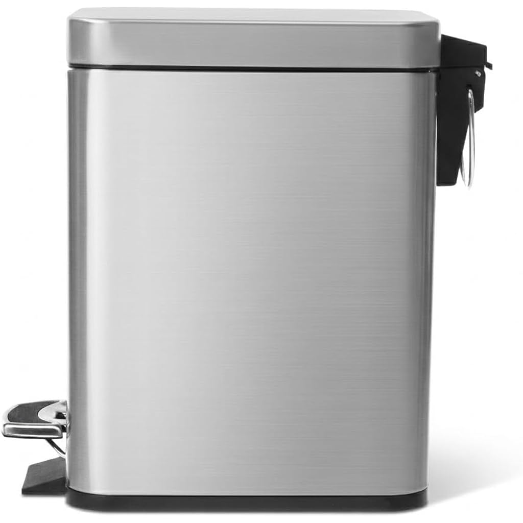 Home Zone Living 1.3 Gallon Stainless Steel Small Trash Can With A Lid | Stainless Steel With Slim Fit Design, Soft-Close Lid For Offices, Bathrooms, Bedrooms And Dorms, Silver