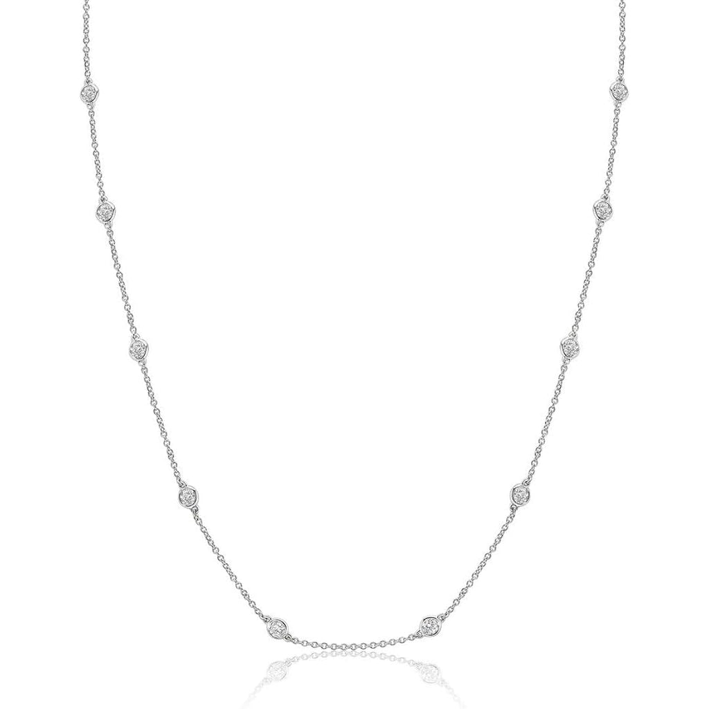 14K White or Yellow Gold Lab Grown Diamond By The Yard Necklace for Women, Bezel Set Round Diamonds Station Chain Necklace, F-G Color VS Clarity Adjustable 16-20 Inch Fine Jewelry (0.50-4.00 CT)