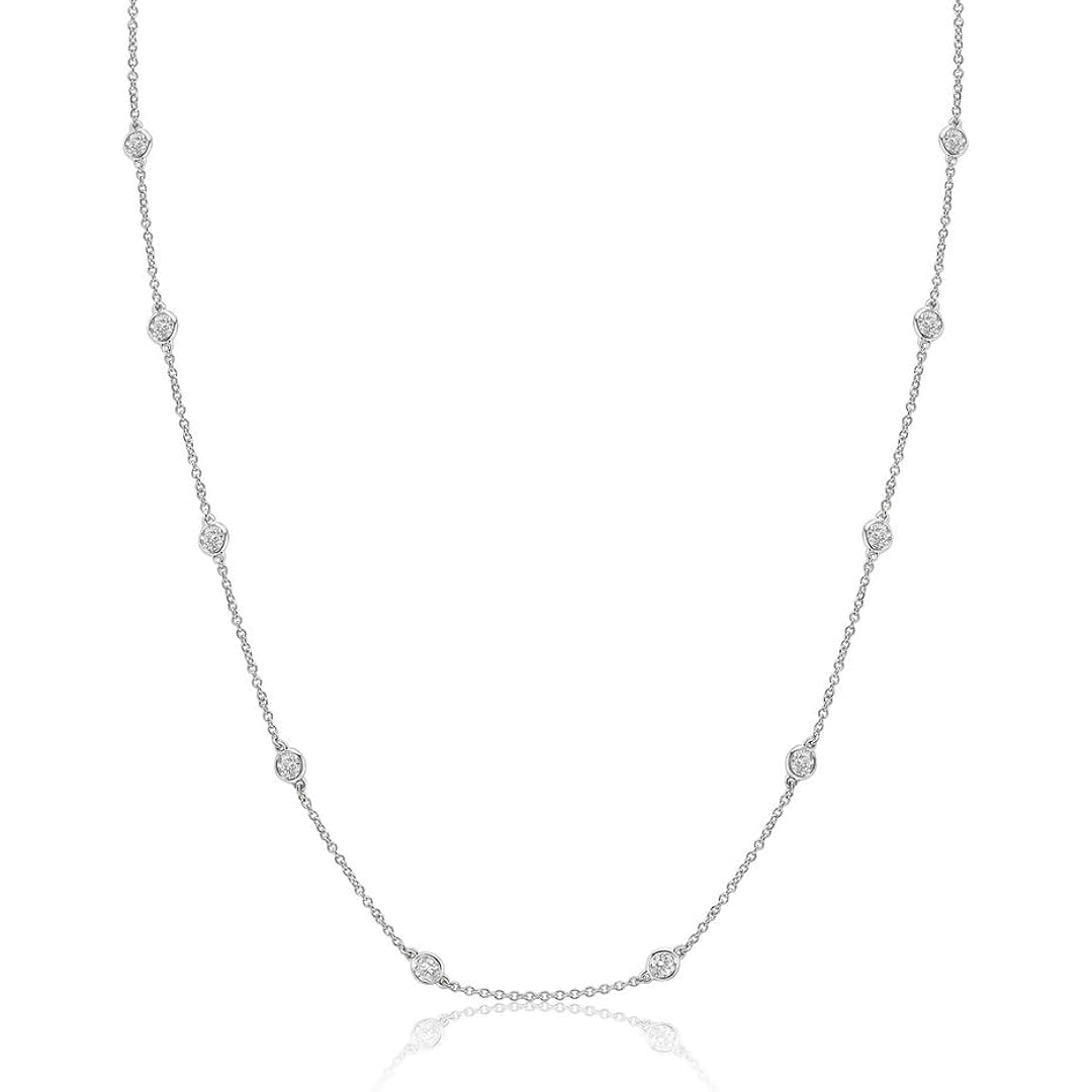 14K White or Yellow Gold Lab Grown Diamond By The Yard Necklace for Women, Bezel Set Round Diamonds Station Chain Necklace, F-G Color VS Clarity Adjustable 16-20 Inch Fine Jewelry (0.50-4.00 CT)