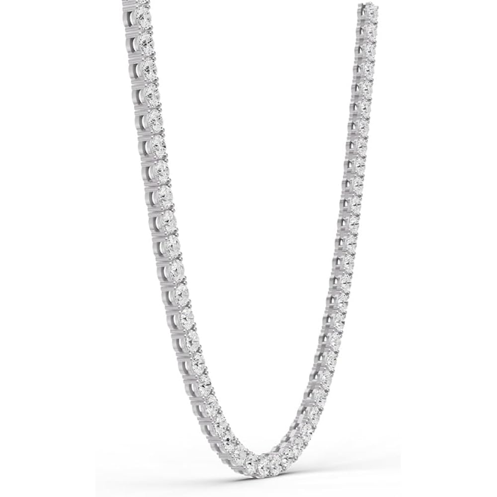 5 Carat to 30 Carat Lab-Grown Diamond Tennis Necklace | 14K Yellow or White Gold Straight Line Necklace 16-20 inch | E-F Color and VS1 Clarity