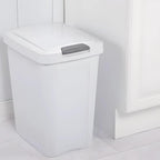 7.5 Gallon White Wastebasket With Touch-Open Lid: Ideal Office Trash Can, Under Sink Trash Can, Or Garbage Can With Lid For Kitchen, Bathroom, Mudroom