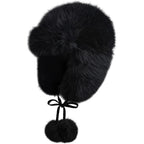 Women Faux Fur Trapper Hat Fuzzy Ushanka Hat Long Pile Faux Fur with Pom Pom Winter Warm Hat Ski Hat Outdoor
