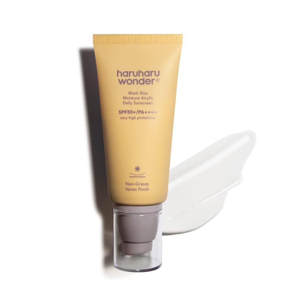 Haruharu Wonder Black Rice Moisture Airyfit Daily Sunscreen 1.69Fl.Oz - Velvet Finish, No White Cast, Hydrating, Moisturizing, Korean Skin Care, Vegan, Clean Beauty