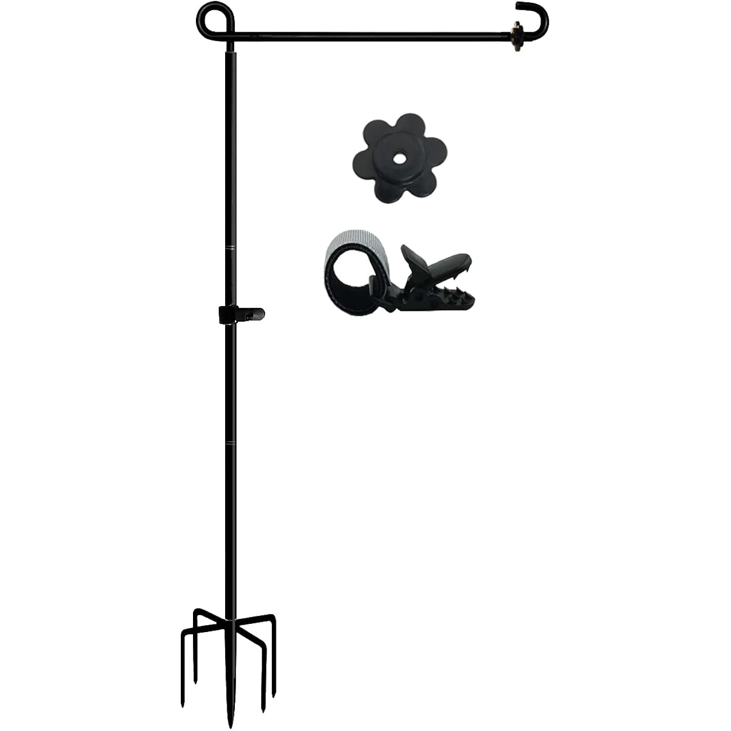 Lccbro Garden Flag Stand Holder Pole With 5 Prong Base For Outside Double Flag, More Stable Yard Flag Stand Weather Proof, For Small Garden Flags 12 X 18, Holds Flags Up To 13" Wide