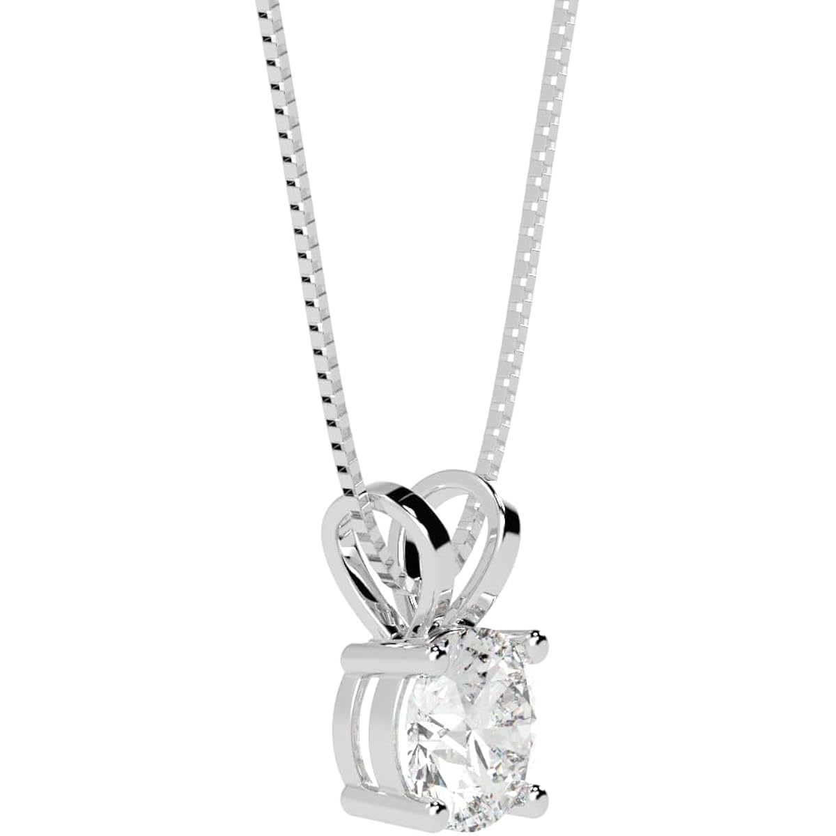 0.5 to 10 Carat 14K White Gold Lab Grown Diamond Solitaire Pendant Necklace, Round Cut Solitaire, 4-Prong Setting, Jewelry for Women (E-F, VS)