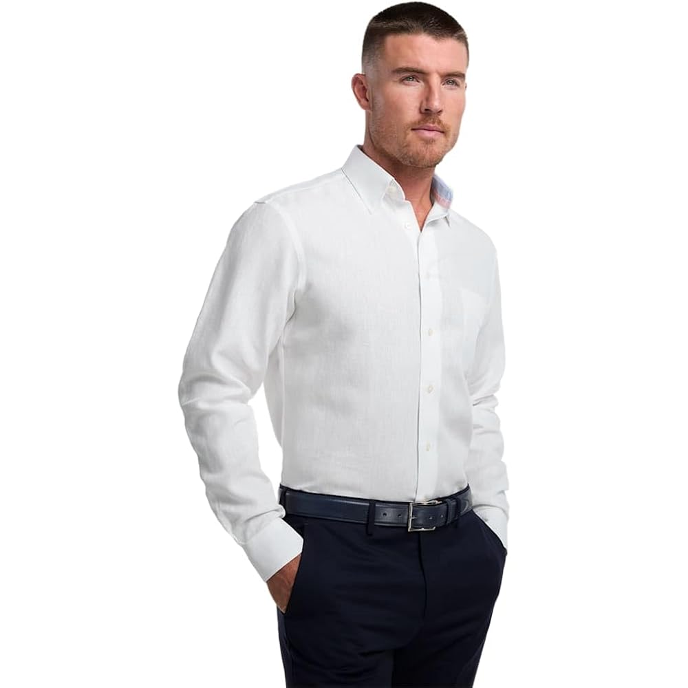 Paul Fredrick Men'S Classic Fit Non-Iron Linen Solid Dress Shirt