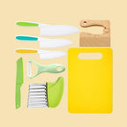 Leking 8 Pcs Wooden Kitchen Knife Set For Kids - Includes Safe Knives, Serrated Plastic Knives, Potato Slicers, Sandwich Cutter, Peeler And Cutting Board