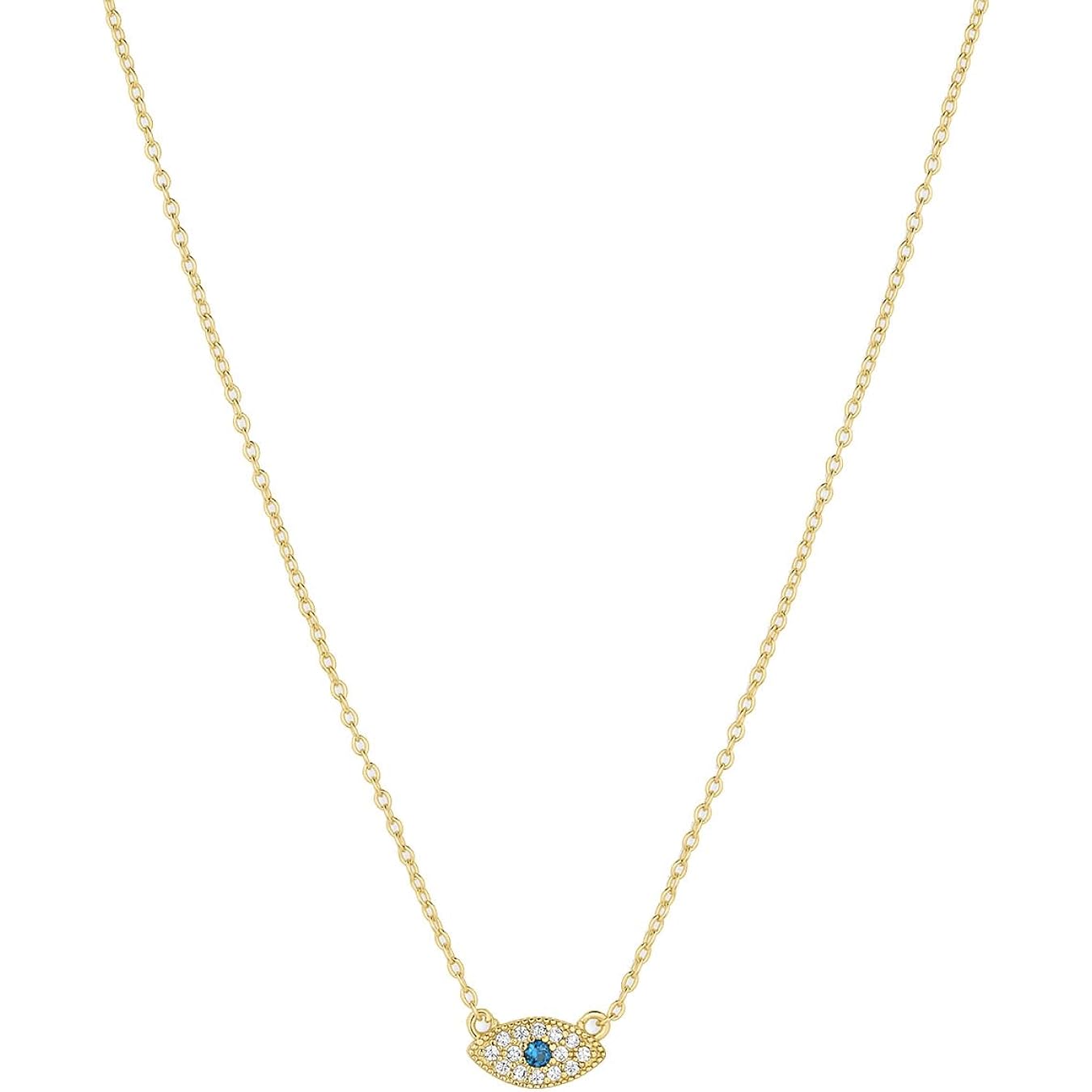 gorjana - Evil Eye Pendant Necklace - 18K Gold Plated - Adjustable Link Chain wITH White CZ and London Blue Nanogem Talisman - Perfect for Layering - Long-Lasting