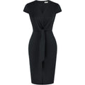 Women's Summer Midi Dresses Cap Sleeve Tie Waist Work Dress Slit V-Neck Bodycon Dress Business Casual Outfits