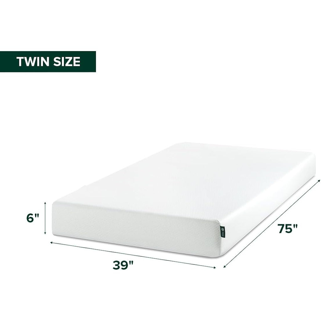 Zinus 6 Inch Twin Green Tea Memory Foam Mattress [New Version], Fiberglass Free, Medium Firm Feel, Zoned Pressure Relief, Certified Safe Foams & Fabric, Mattress in A Box