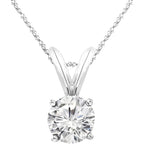 0.5 to 10 Carat 14K White Gold Lab Grown Diamond Solitaire Pendant Necklace, Round Cut Solitaire, 4-Prong Setting, Jewelry for Women (E-F, VS)