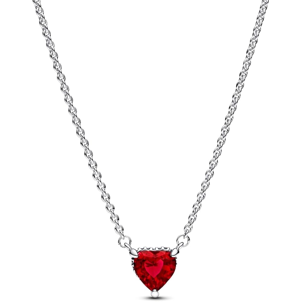 PANDORA Sparkling Heart Halo Pendant Collier Necklace - Adjustable Necklace - Stunning Women's Jewelry - Gift for Her - Sterling Silver with Red Crystal - With Gift Box - 17.7"