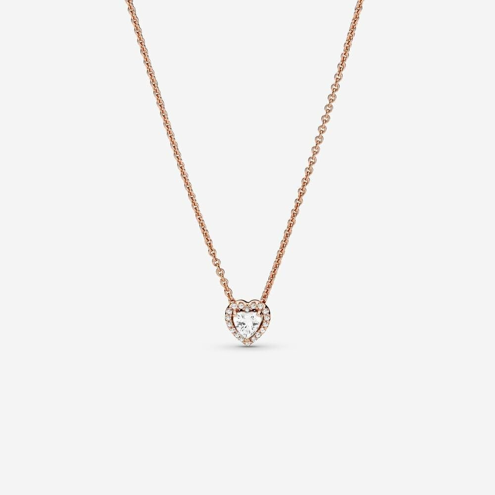 PANDORA Sparkling Heart Collier Necklace - Adjustable Jewelry with Lobster Clasp - Gift for Her - 14k Rose Gold & Cubic Zirconia - With Gift Box - 17.7"