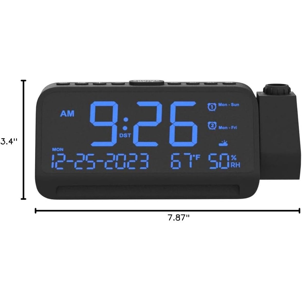 Mesqool Projection Alarm Clock Ceiling Display, With Temperature, Humidity | Dual Alarms, 5-Level Dimmer, Date, Night Light, Weekday/Weekend Mode, 12/24H, Dst, , Snooze, 180° Rotatable, For Bedroom