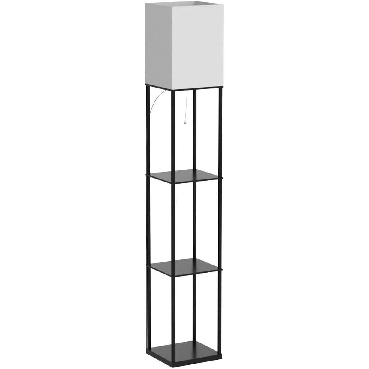 Sunmory Floor Lamp With Shelves, Modern Square Standing Lamp With 3 Color Temperature Bulb, Corner Display Bookshelf Lamp For Living Room And Bedroom(Black)