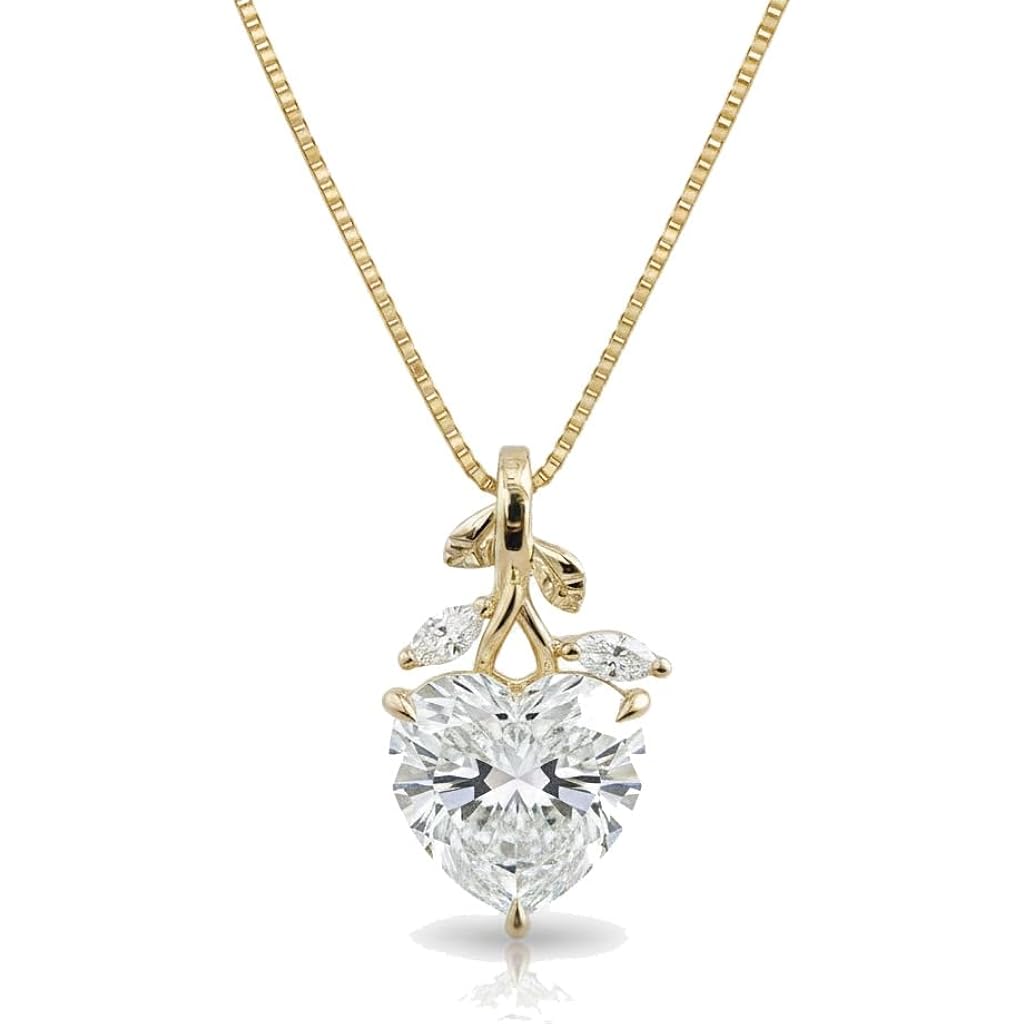 IGI CERTIFIED Diamond Pendant Necklace for Women 10K 14K 18K Solid Gold 1.0-3.0 CT Nature Inspired Lab Grown Diamond Necklace D Color, VS1-VS2 Clarity