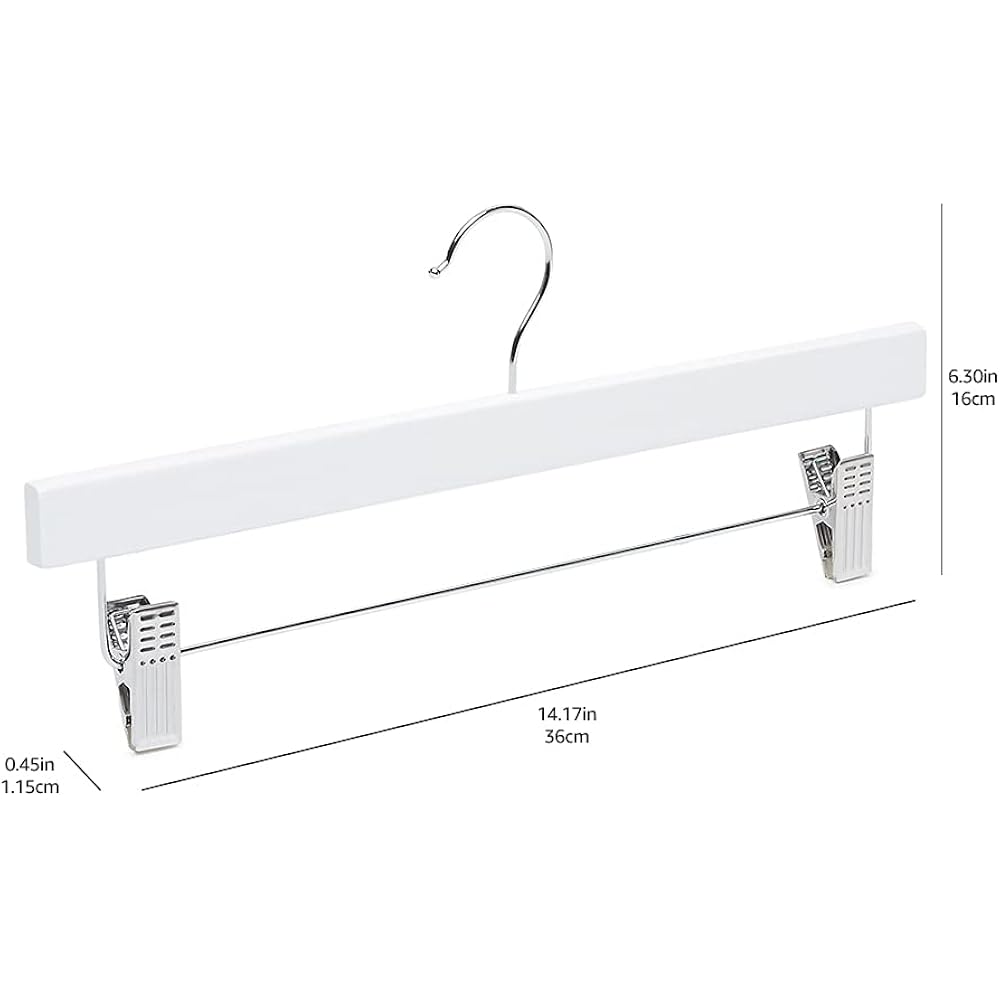 Amazon Basics Durable Wooden Pants And Skirt Hangers With Clips, Closet Organizer, White, 10-Pack