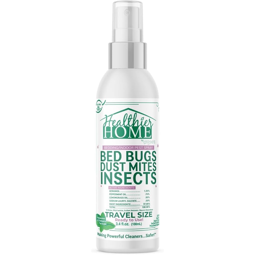 Chomp! Travel Size Bed Bug & Insect Repellent, Natural, Tsa Approved Indoor Pest Control Spray For Travel & Home, Plant-Based Dust Mite, Ant, Spider, Fly Killer, Peppermint Scent, 3.4 Fl Oz