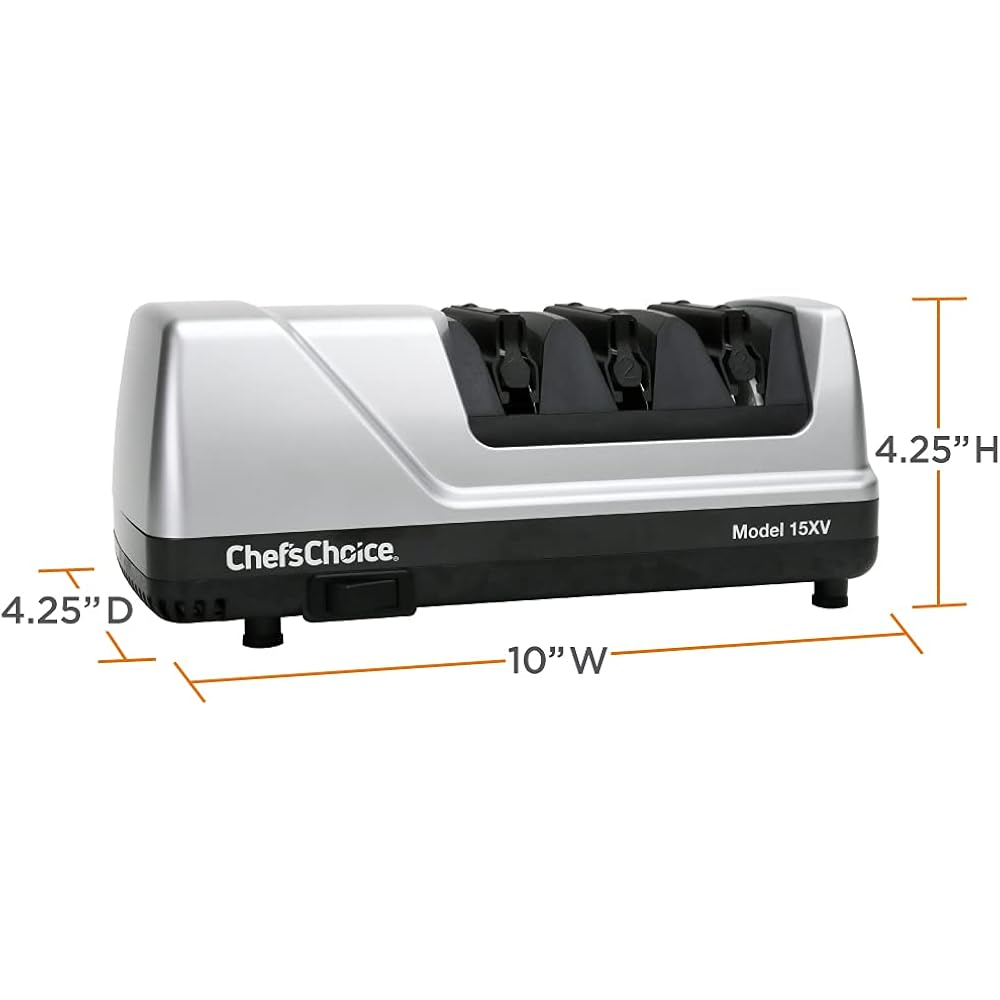 Chef’Schoice 15Xv Edgeselect Professional Electric Knife Sharpener With 100-Percent Diamond Abrasives And Precision Angle Guides For Straight Edge And Serrated Knives, 3-Stage, Gray