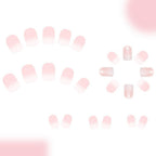 24 Pcs Gradient Pink White Press on Nails Short Square Shaped False Nails with Glitter Designs Fake Nails Bling Acrylic Nails Full Cover Stick on Nails for Women Nails Manicure Decoration