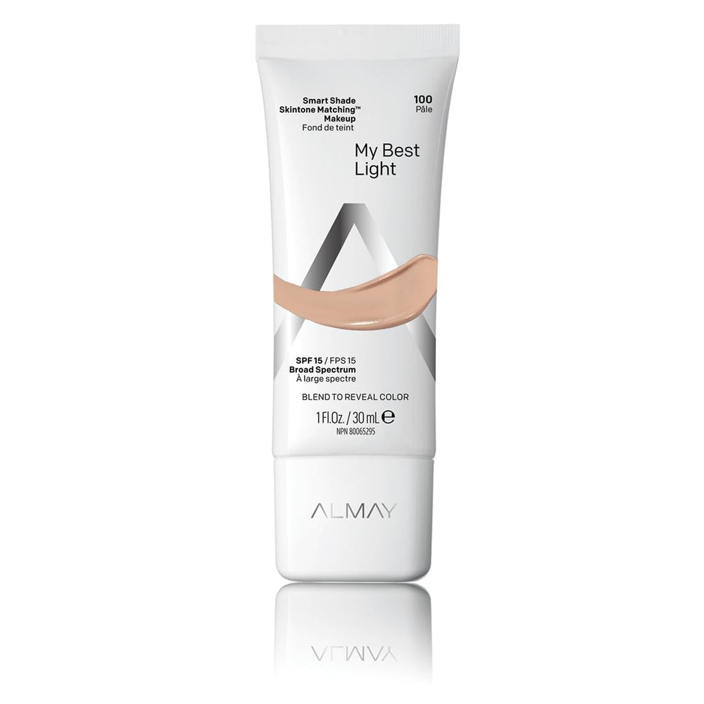Almay Skintone Matching Foundation, Smart Shade Face Makeup With Spf 15, Hypoallergenic, Oil-Free, Dermatologist-Tested, 100 My Best Light, 1 Fl Oz