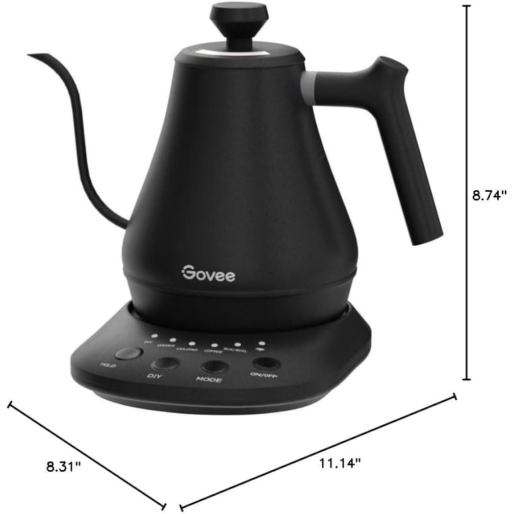 Govee Smart Electric Kettle, Wifi Variable Temperature Gooseneck Pour Over Kettle And Tea Kettle, Alexa Control, 1200W Quick Heating, 100% Stainless Steel, 0.8L, Matte Black