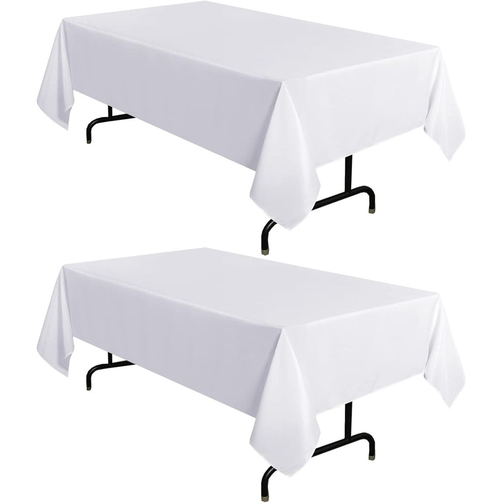 sancua 2 Pack White Tablecloth 60 x 102 Inch, Rectangle 6 Feet Table Cloth - Stain and Wrinkle Resistant Washable Polyester Table Cover for Dining Tables, Buffet Parties and Camping