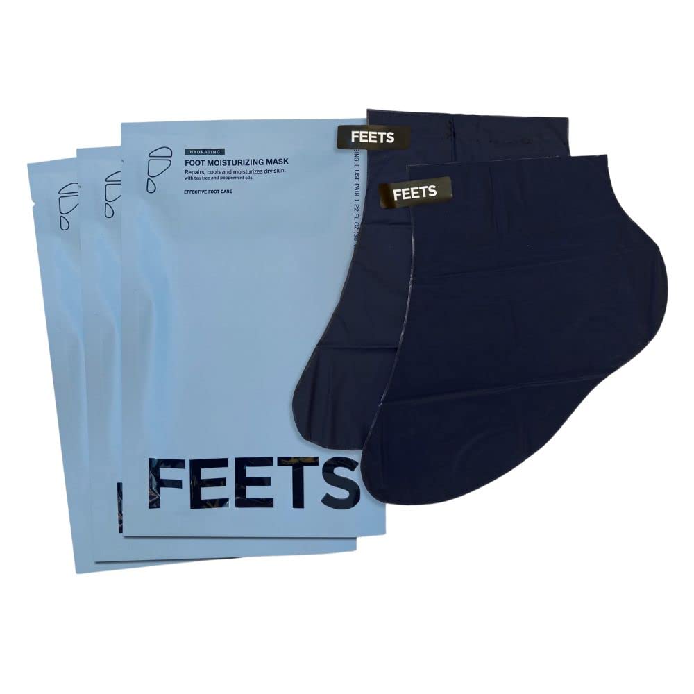 FEETS Hydrating Foot Mask with Tea Tree and Peppermint (3-Pack) | Perfect for Men and Women | Deeply Moisturizes Full Foot and Heel | Ultra Hydrating | Soften Calluses, Nourish Heels, and Cool Feel