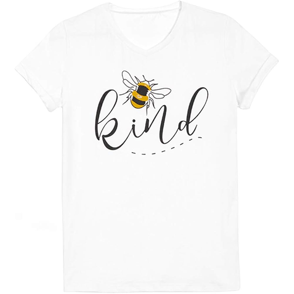 Womens Be Kind Graphic Tees V Neck Cute Printed Summer Casual T Shirts Tops White