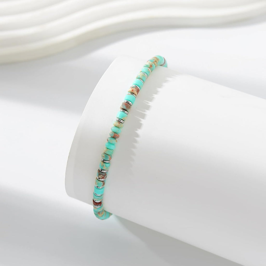 XIJIN Natural Stone Beaded Anklets for Women Handmade Beach Boho Turquoise Beads Ankle Bracelet Jewelry Gift for Her