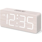 Dreamsky Wooden Digital Alarm Clock For Bedroom - Desk Clock For Living Room With Large Numbers, Dimmer, Loud Alarm For Heavy Sleepers With Volume Control, Dst, Office Wood Decor (Plug In Clock)