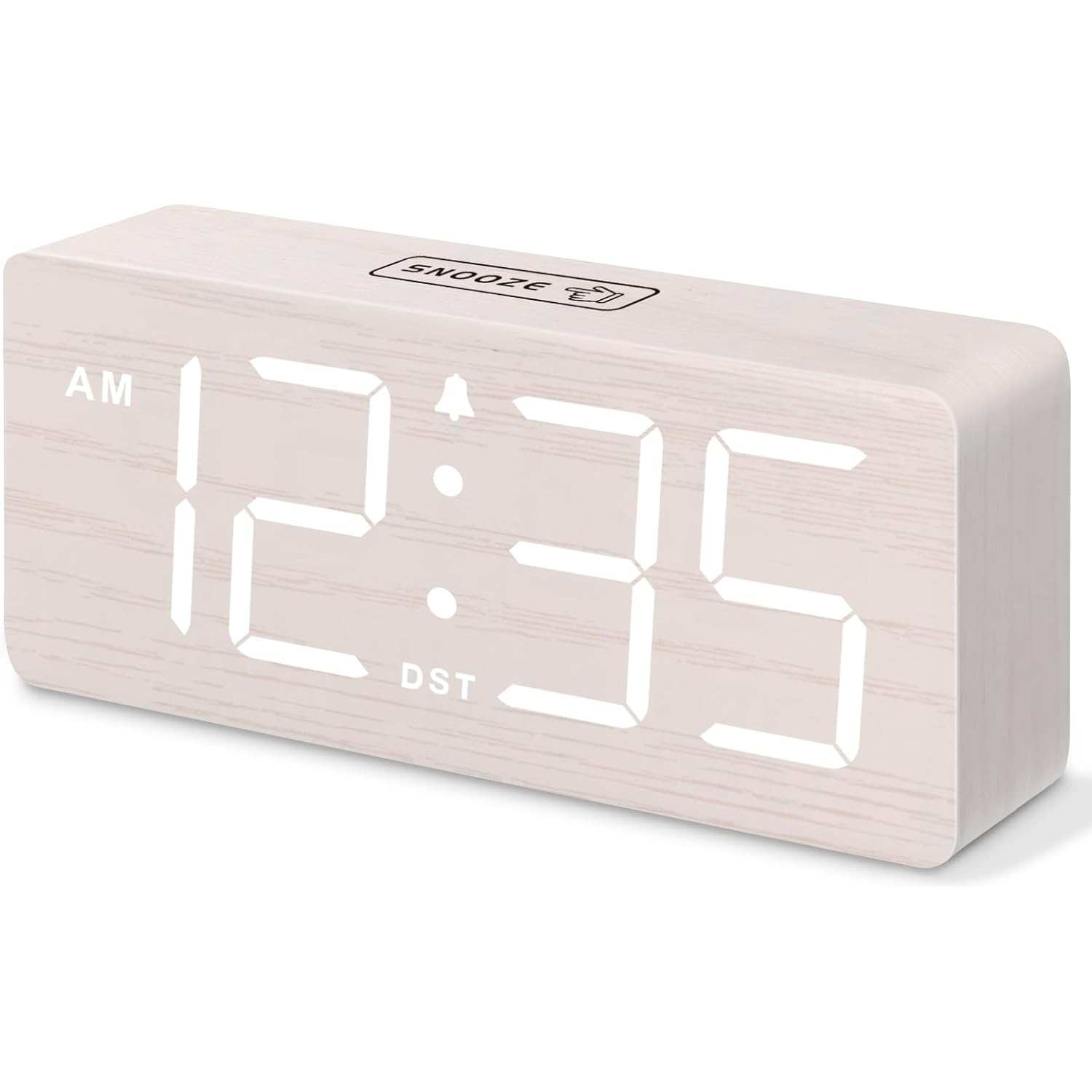Dreamsky Wooden Digital Alarm Clock For Bedroom - Desk Clock For Living Room With Large Numbers, Dimmer, Loud Alarm For Heavy Sleepers With Volume Control, Dst, Office Wood Decor (Plug In Clock)
