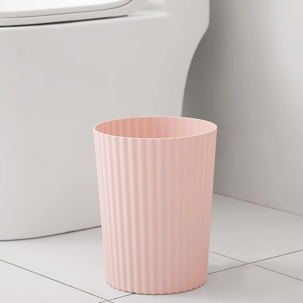 Small Trash Can Plastic Wastebasket Round Garbage Container Bin For Bathroom, Kitchen, Bedroom, Home Office, College Dorm, Pink | Sturdy Stylish Decor Round Garbage Container Bin For Kitchen, Bedroom, Home Office, College Dorm Essentials