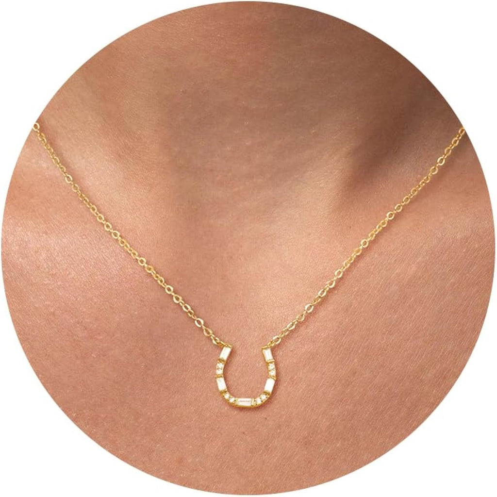 CHESKY 14K Gold Plated Pendant Necklace for Women, Dainty Pendant Necklace Trendy Cubic Zirconia Choker Necklaces for Women Simple Gold Everyday Jewelry